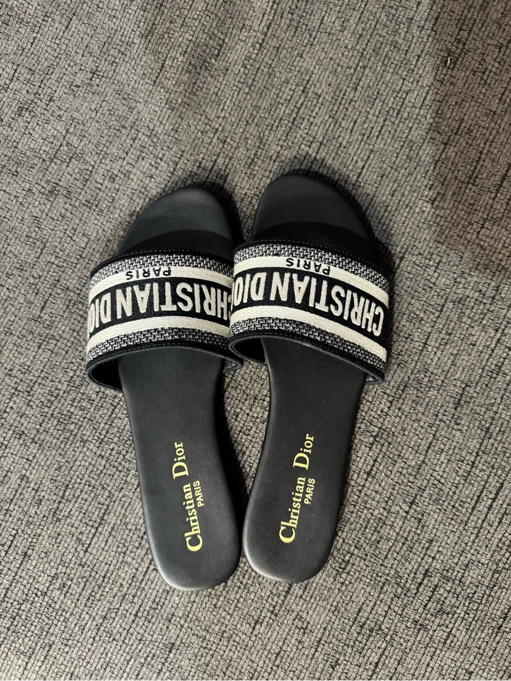 Dior Black and White Logo Slide Sandals size 8.5